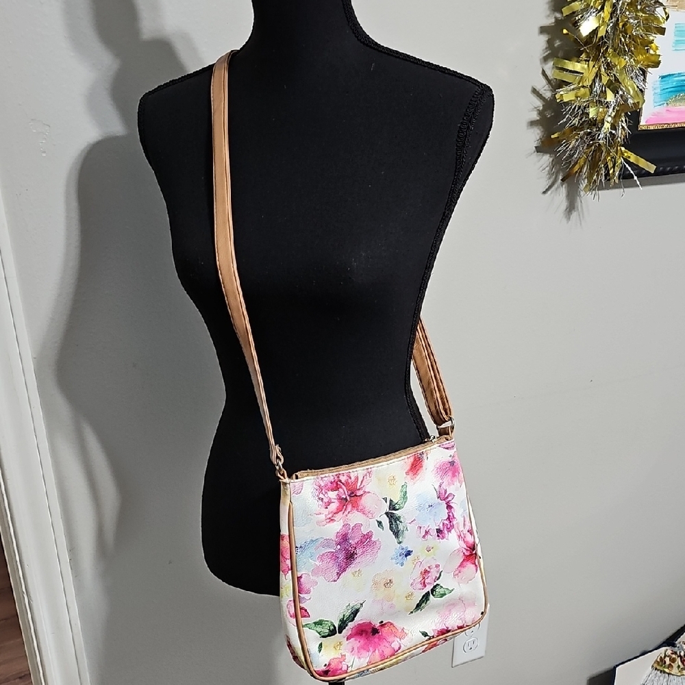 💐 Floral Print Crossbody Bag Multi-Zip Messenger Handbag